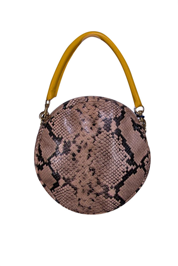 Claire V - Tan & Black Snakeskin Leather Round Handbag