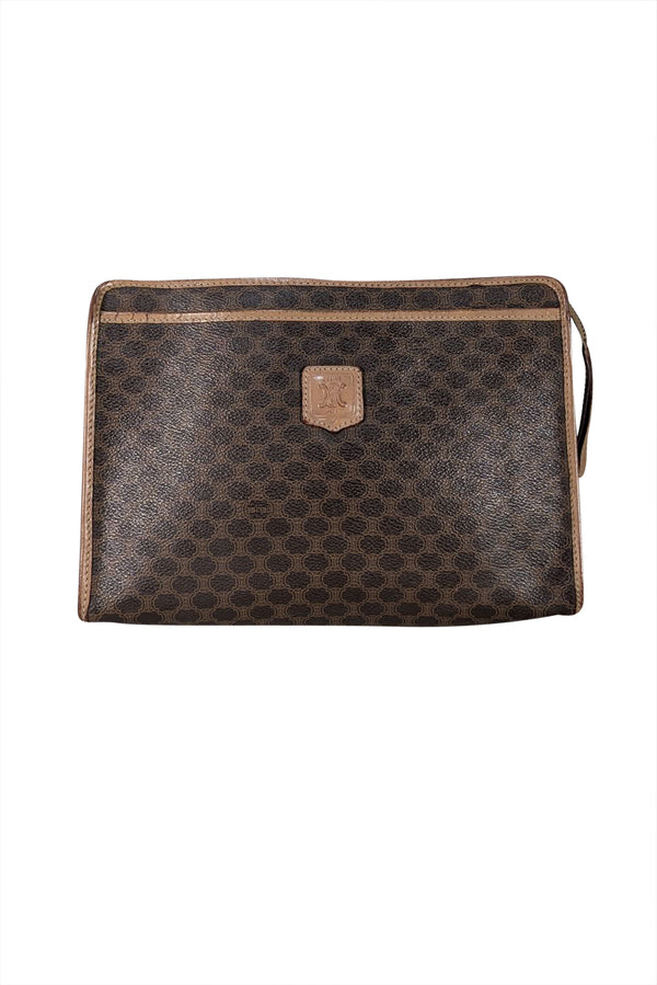 Celine - Brown & Beige Logo Print Leather Clutch