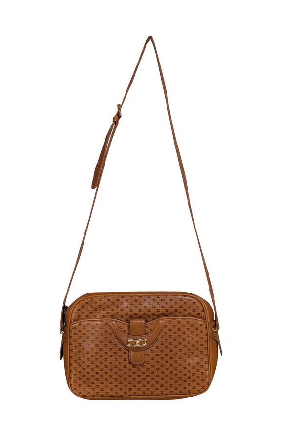 Celine - Tan Leather Monogram Print Vintage Crossbody Bag