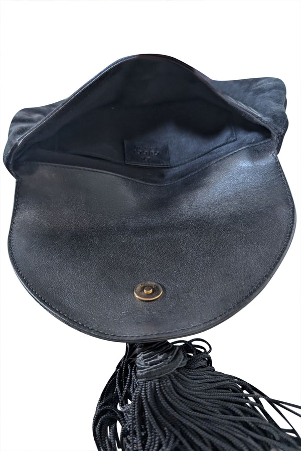 Gucci - Black Suede Gold & Silver Beading w/ Tassel Detail Vintage Clutch - Image 5