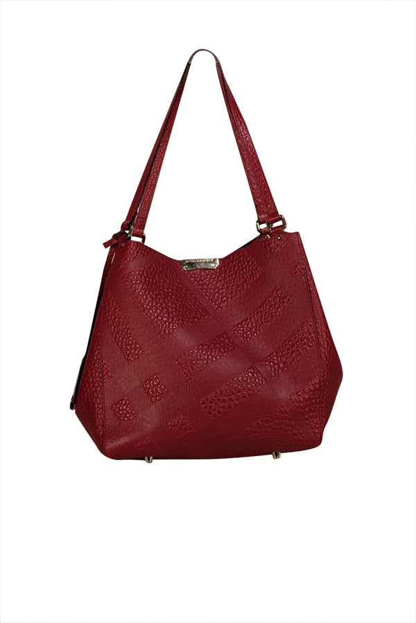 Burberry - Red Calf Grain Leather Shoulder Bag