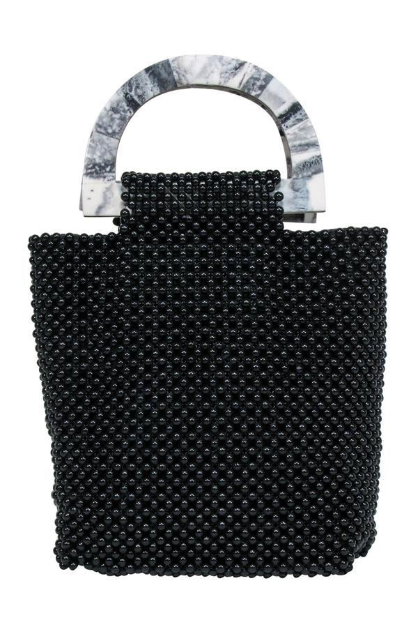 Cleobella - Black Beaded Handbag w/ Marble Handles
