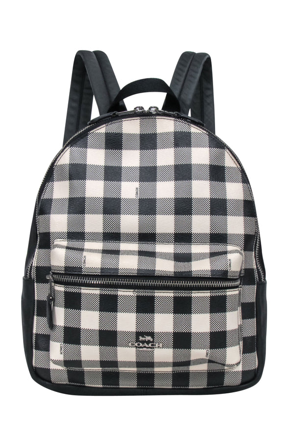 Coach - Black & Cream Gingham Coated Canvas Charlie" Backpack"