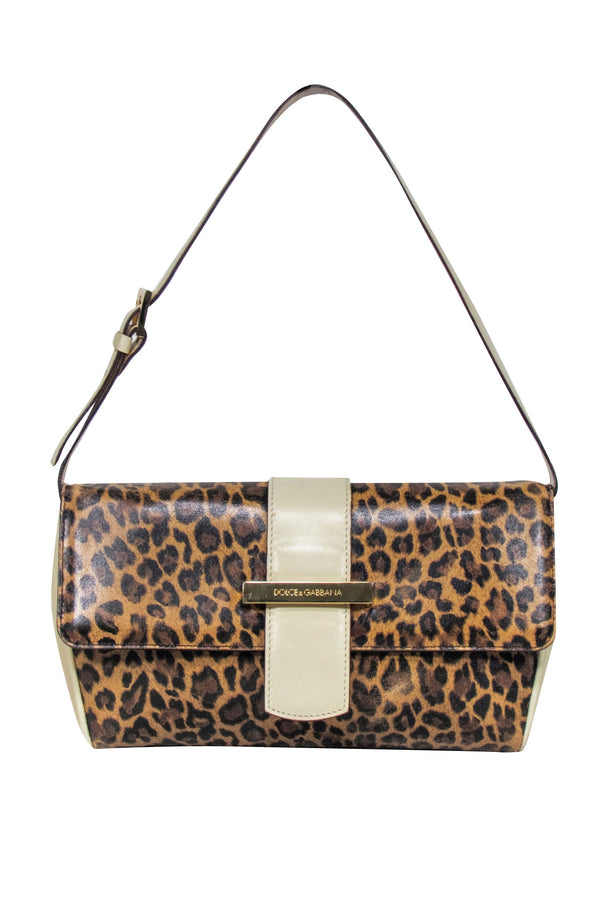 Dolce & Gabbana - Tan Leopard Print Baguette w/ Beige Leather Trims