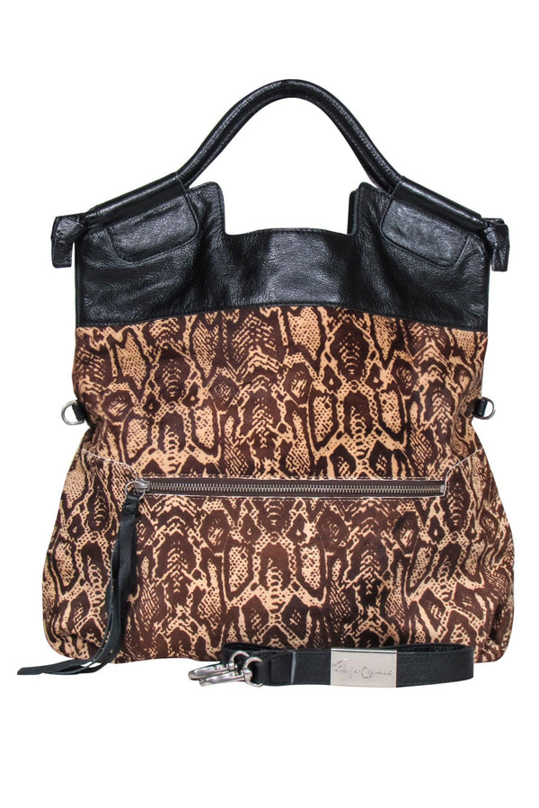 Foley & Corinna - Brown & Tan Snakeskin Print Calf Hair & Leather Hobo Bag