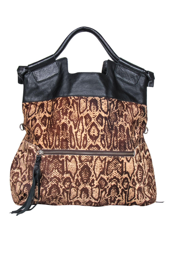 Foley & Corinna - Brown & Tan Snakeskin Print Calf Hair & Leather Hobo Bag - Image 3