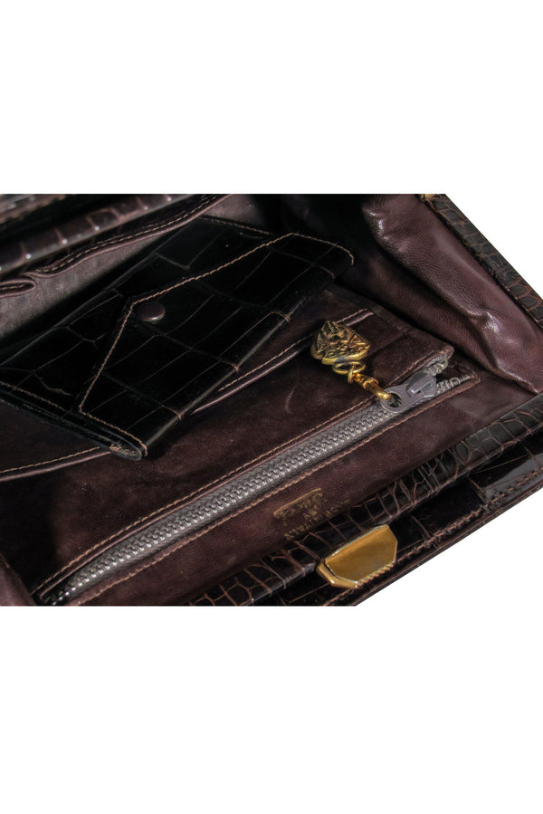 Gucci - Vintage Brown Reptile Textured Gold Chain Handbag w/ Coin Purse - Image 5