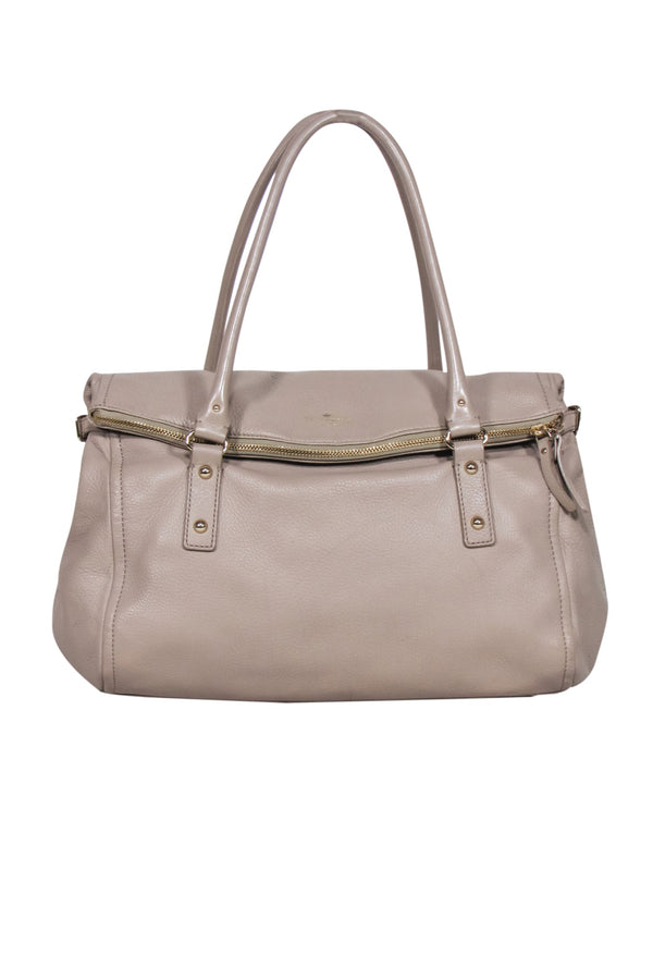 Kate Spade - Beige Pebbled Leather Fold-Over Slouchy Hobo Bag